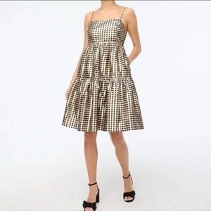 J. Crew Black and Gold Gingham Mini Dress